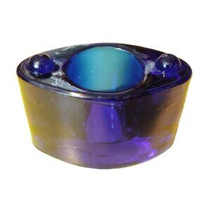 Vtg Design Ideas Cobalt Clear Tea Light Votive Candle Holder CATSEYE 1995 4x2.25